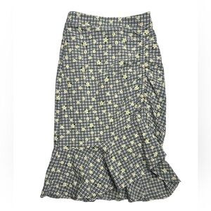 Scar Skater Plaid Floral Midi Length Skirt Ruffled Asymmetrical Hemline Small